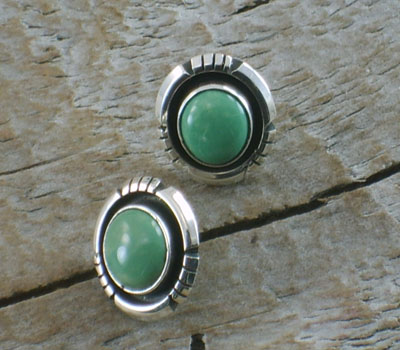 Earrings Native American Green Turquoise & Sterling Post